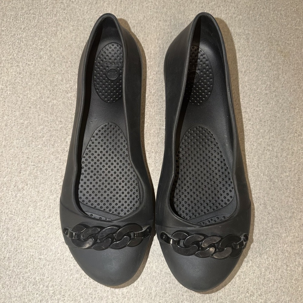 Crocs Gianna Chain Link Ballet Flats Slip On Shoes Women's Size  W 7 Black 14574